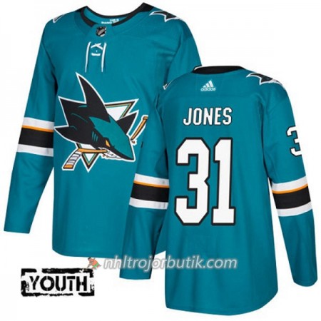 Barn Ishockey San Jose Sharks Tröja Martin Jones 31 Adidas 2017-2018 Teal Authentic